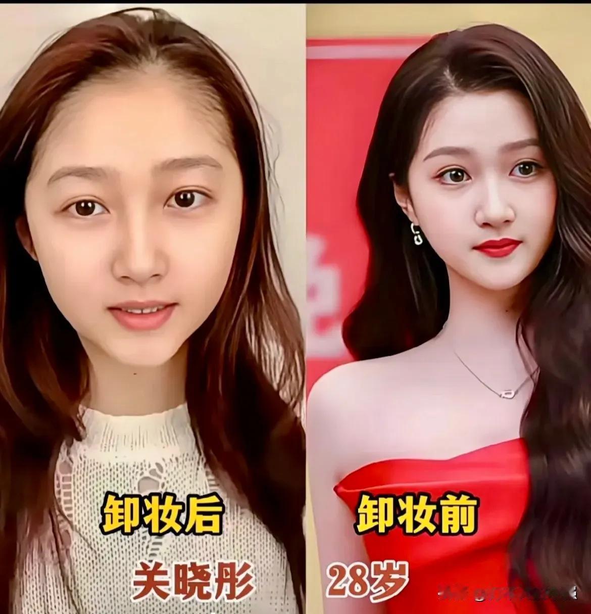 素颜很真实，化妆后更有气质感，妥妥的女神—关晓彤素颜很真实，化妆后更有气质感，
