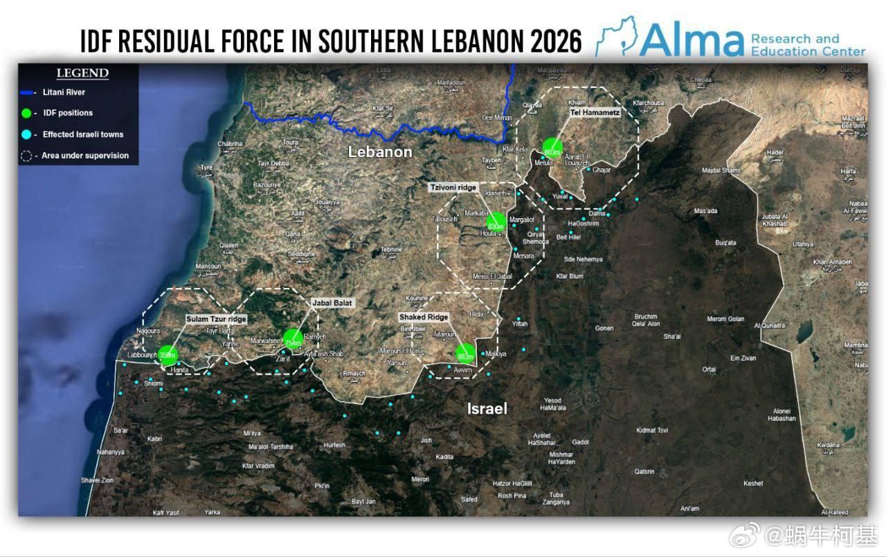 以色列国防军正在向黎巴嫩南部的五个阵地集结（图1），以色列装甲部队已经越过边境进