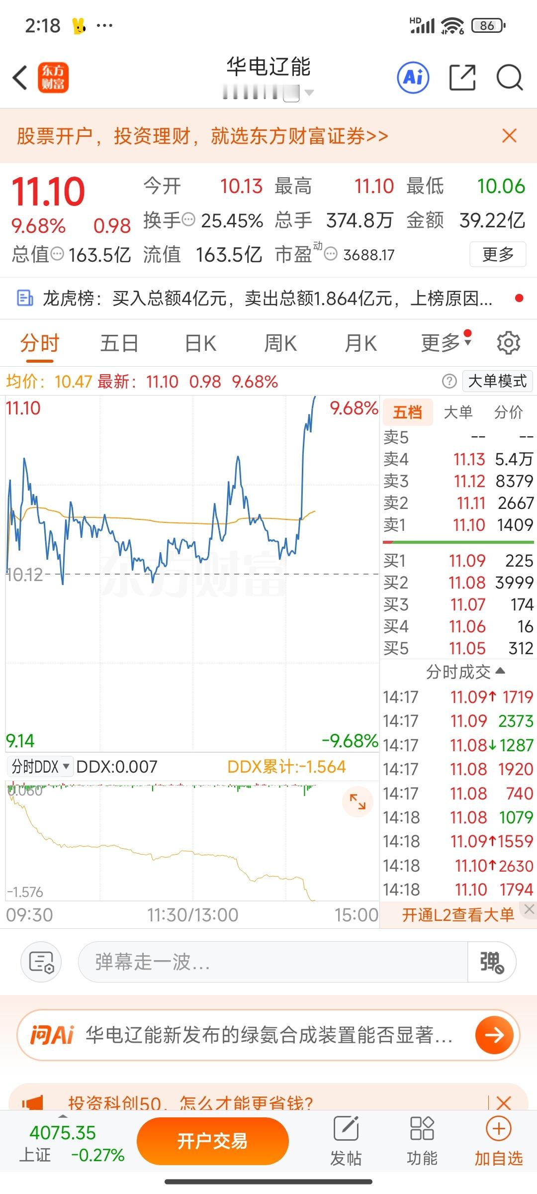 华电辽能这根直线兄弟姐妹们都喜欢吧？越高利润越大，跟上的兄弟姐妹们又吃的五饱六饱