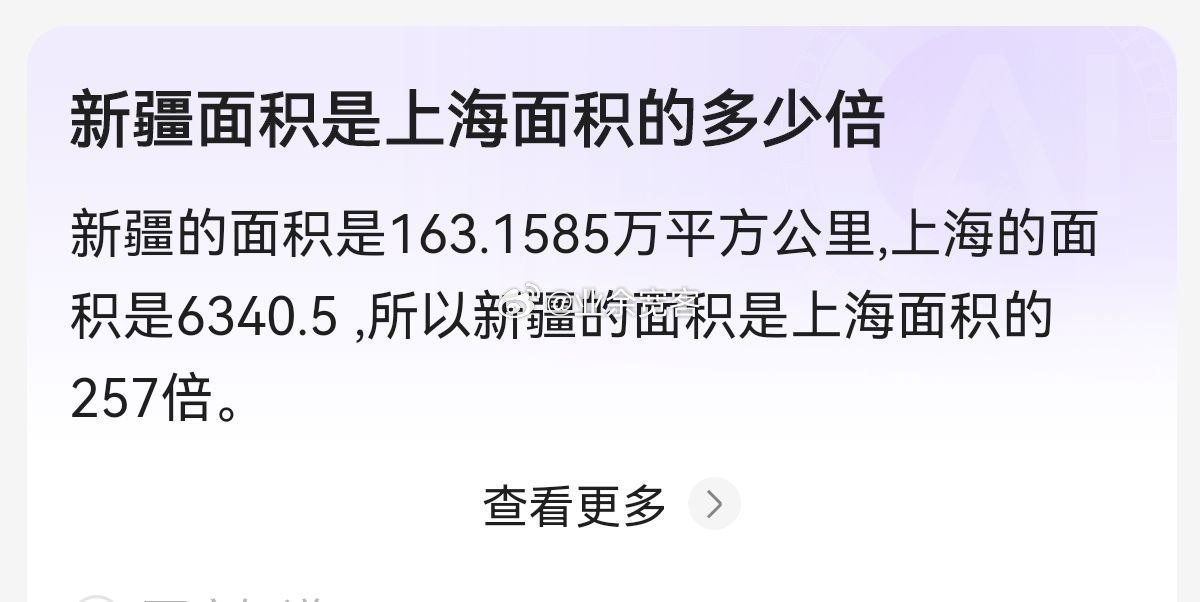 冷知识：新疆面积是上海面积的257倍