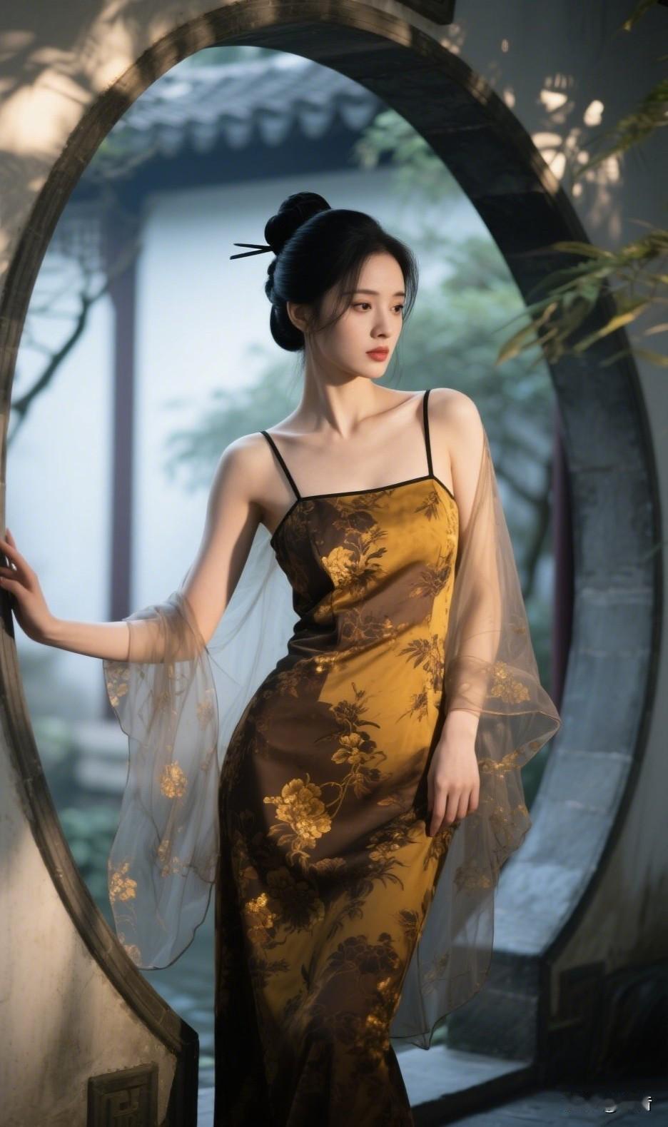 你一句春不晚，我便到了真江南一袭水墨裙裙袂晕染淡墨山水，随风轻扬