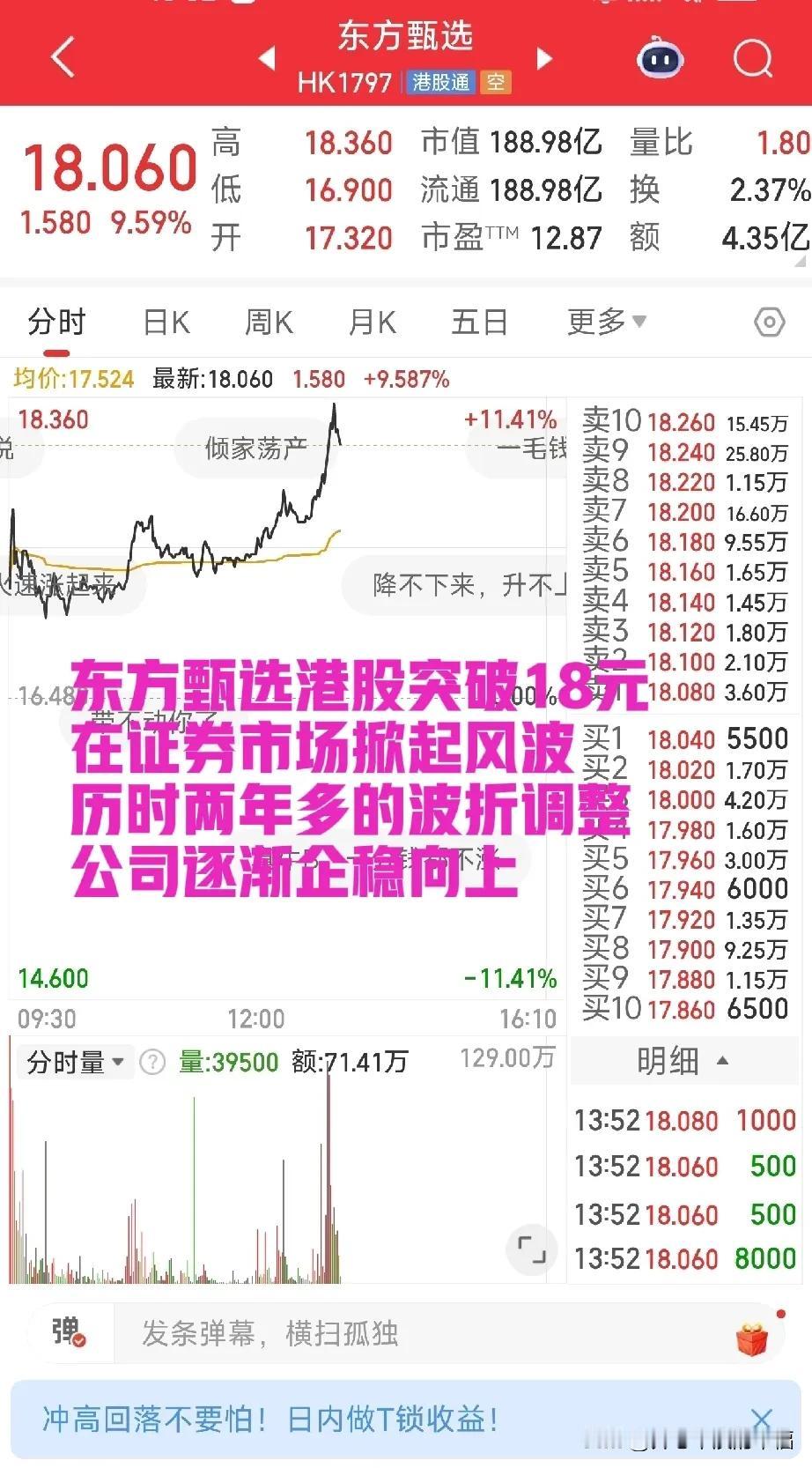 东方甄选港股突破18元，在证券市场掀起风波。浙商证券近日研报指出，东方甄选历