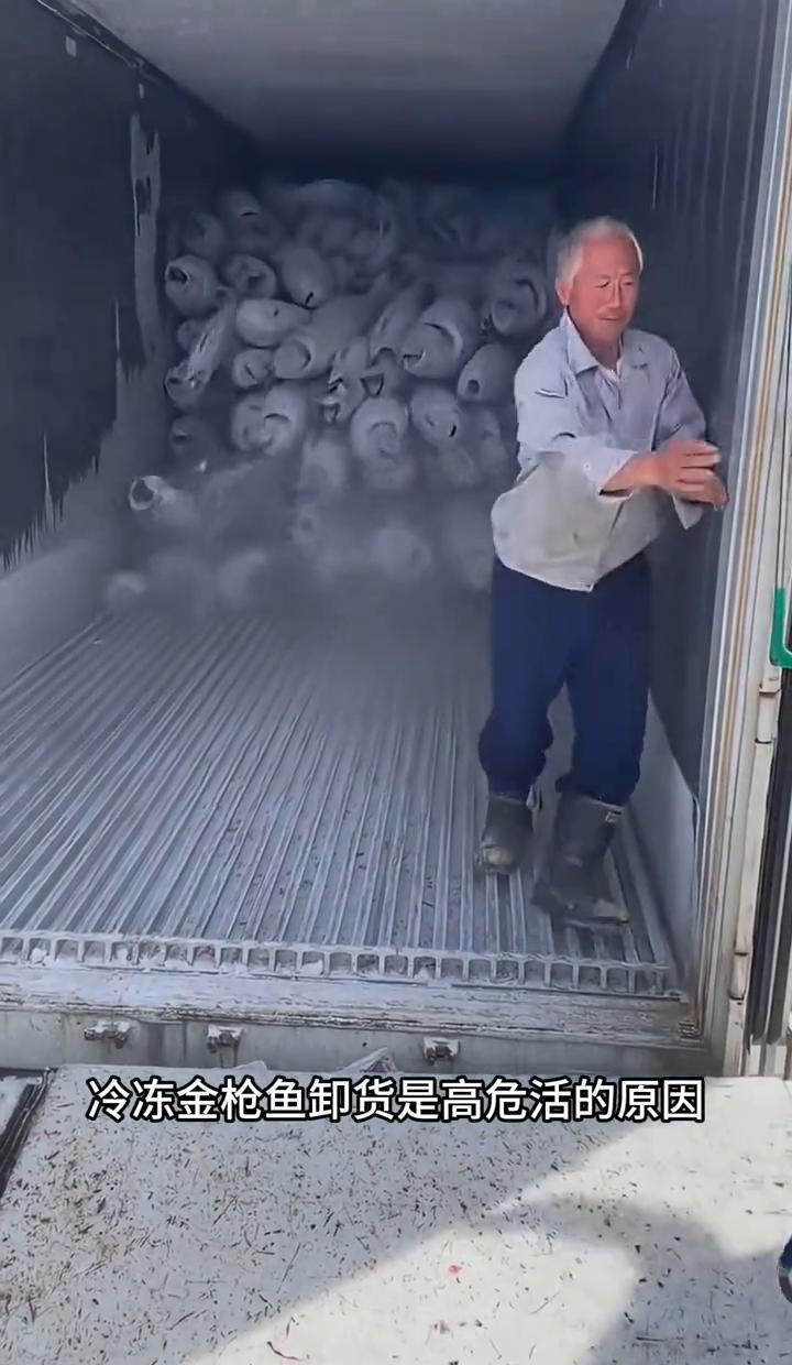想象一下，徒手从零下几十度的车里卸下几百斤的“冰刀”。金枪鱼冻成椭圆硬块，叉车