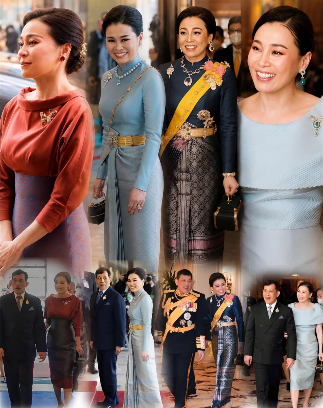 苏提达王后首次出访，参加查尔斯国王加冕礼苏提达王后的皇家服饰系列。 这是2