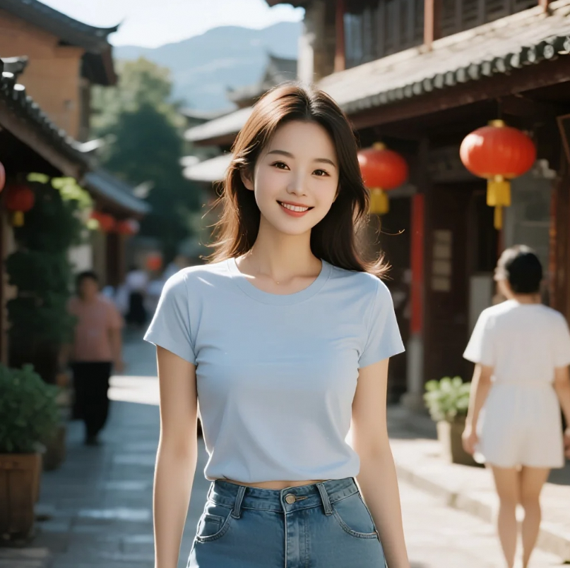 她站在屋檐下微笑，仿佛整个大理都安静了