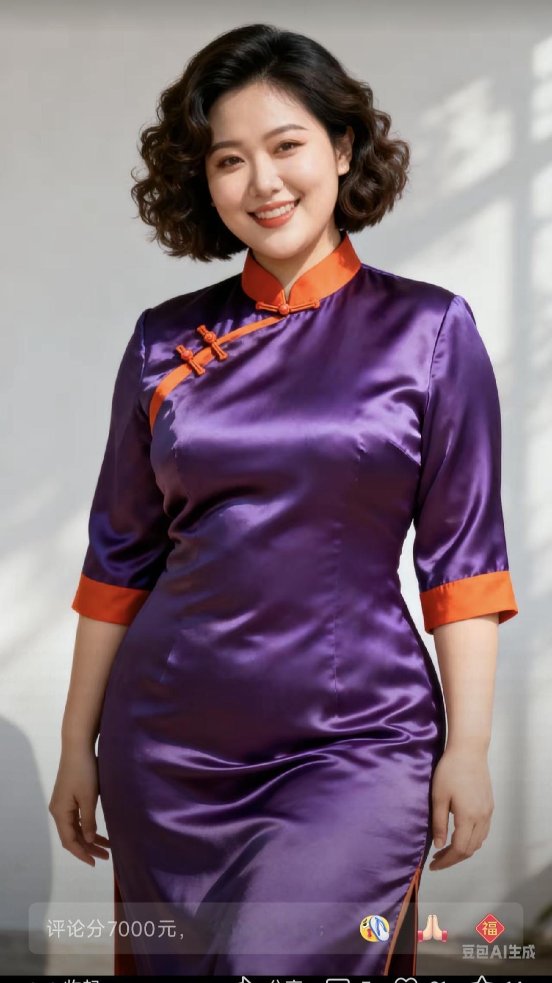 山坡羊·洋芋紫旗袍洋芋紫耀，橙红锦俏，旗袍韵致如音绕。冷光摇，暖情飘，