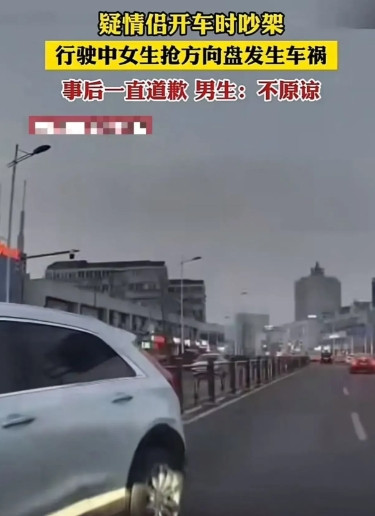 一对情侣开车时吵架，女生一激动抢方向盘发生车祸！事后女生一直道歉，但男生坚决不原