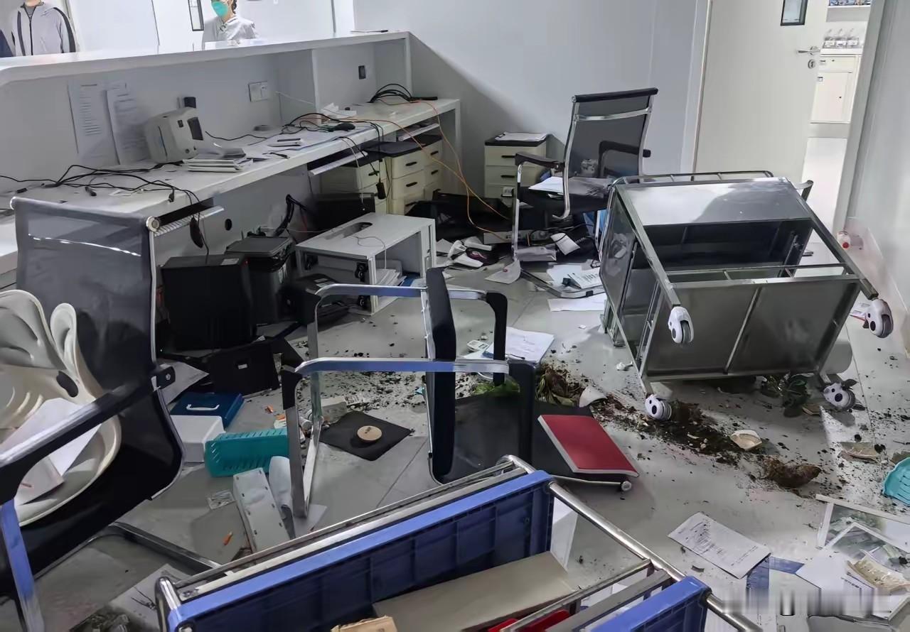 也不知道这个病人为何疯了一般。冲进护士站一顿打砸，边砸边怒吼，搞得医院护士站