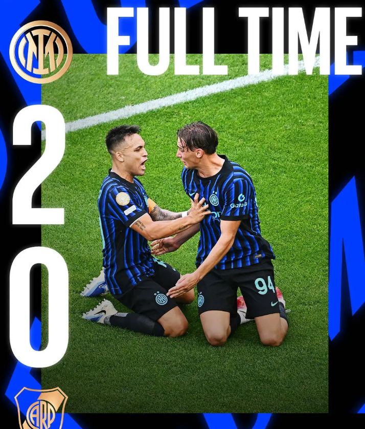 国米2-0河床头名出线，河床两人染红北京时间6月26日9:00，世俱杯小组赛