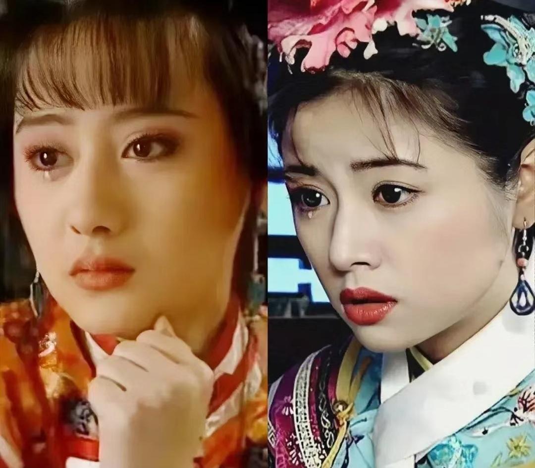 看陈德容和林心如这张古装对比照，都是楚楚动人，她们眼中含了一滴晶莹剔透的泪珠，同