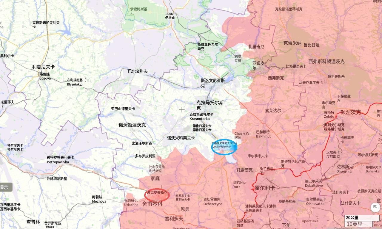 俄军只要拿下康斯坦丁诺夫卡，就取得了2023年以来最大胜利！地图上的红线，就是俄