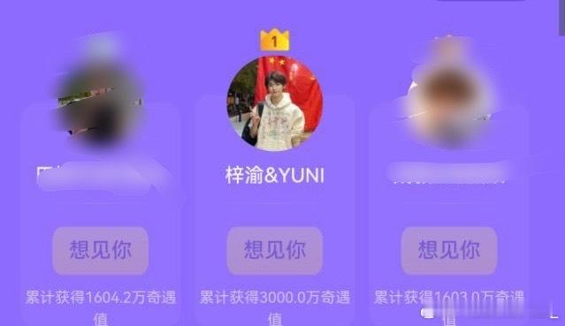 我就知道第🥇名是梓渝，奇遇值3011.5万，直接断层领先了梓渝田栩宁成毅奇遇值