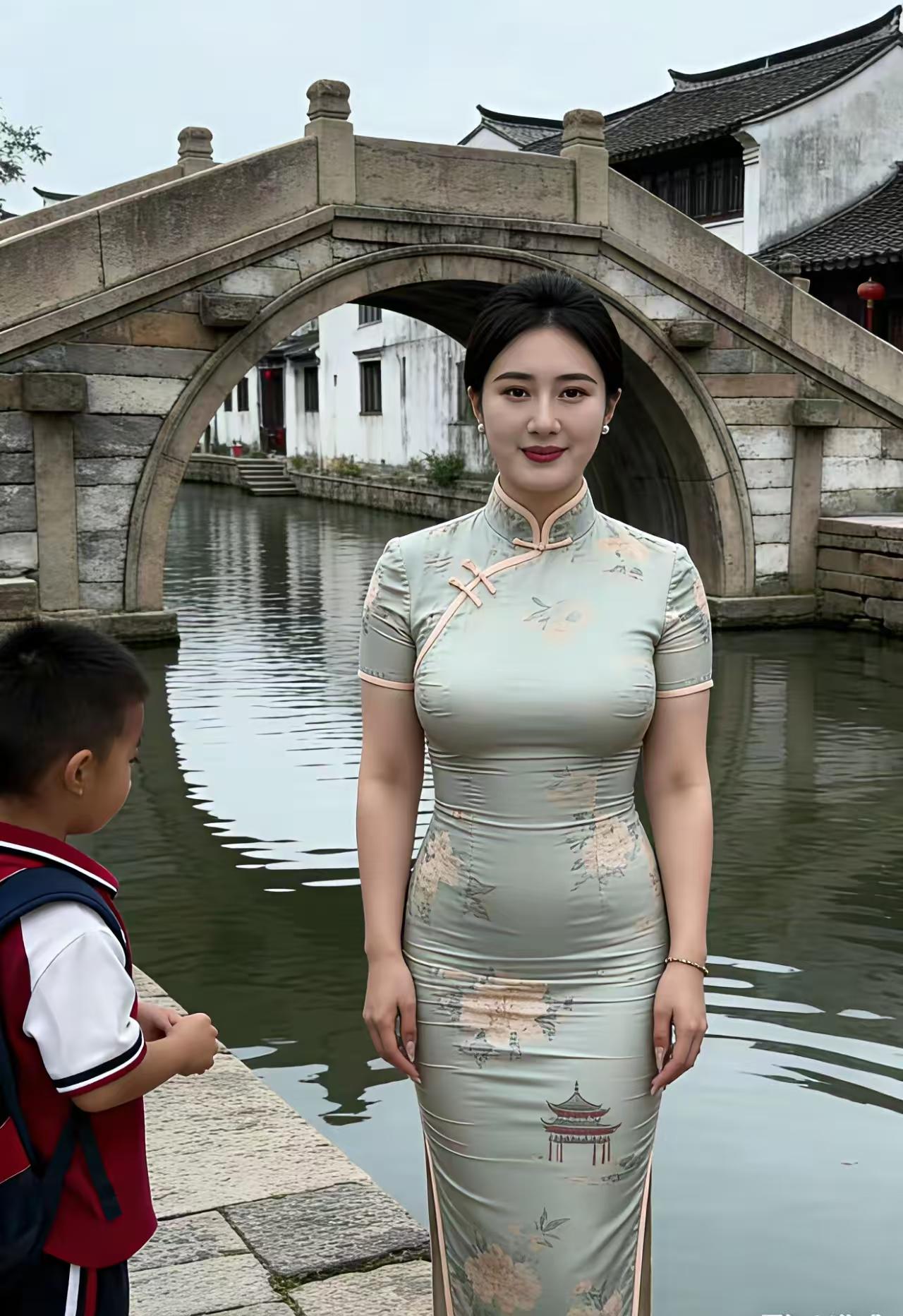 天净沙·江南风情旗袍流水人家，小桥书房陈华。古意交融入画。江南风雅，此