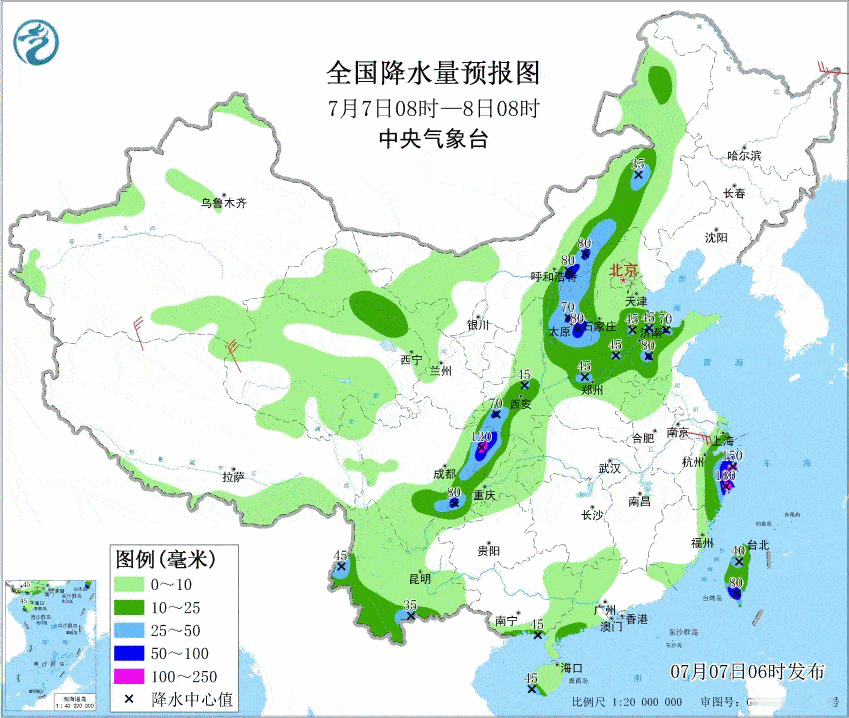 【一周天气——雨热分布大幅偏北】本周（7月7日-13日），副热带高压在上周偏北的