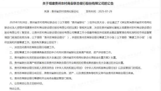 再添一员! “贵州农商联合银行”落地进入倒计时, 贵州金控等或将入股