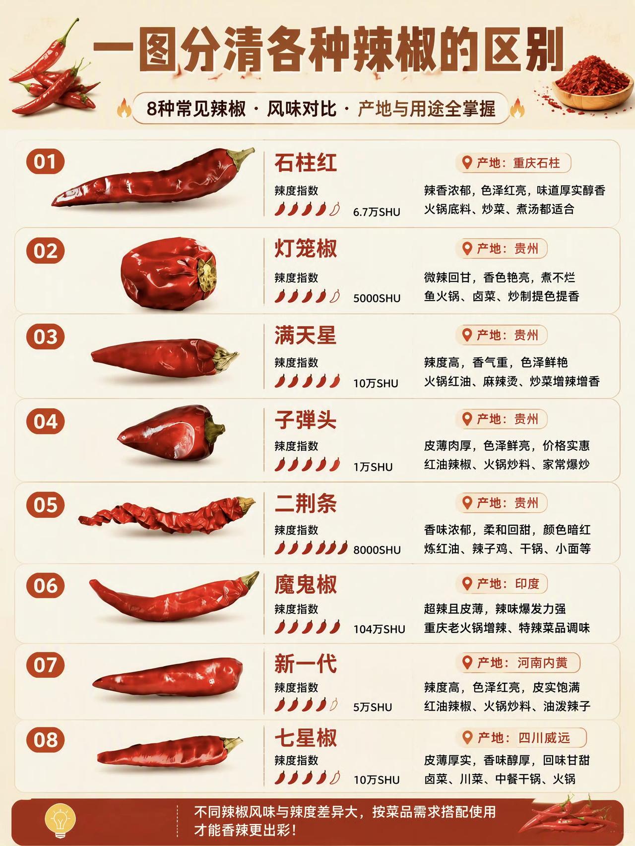 一图分清各种辣椒的区别。