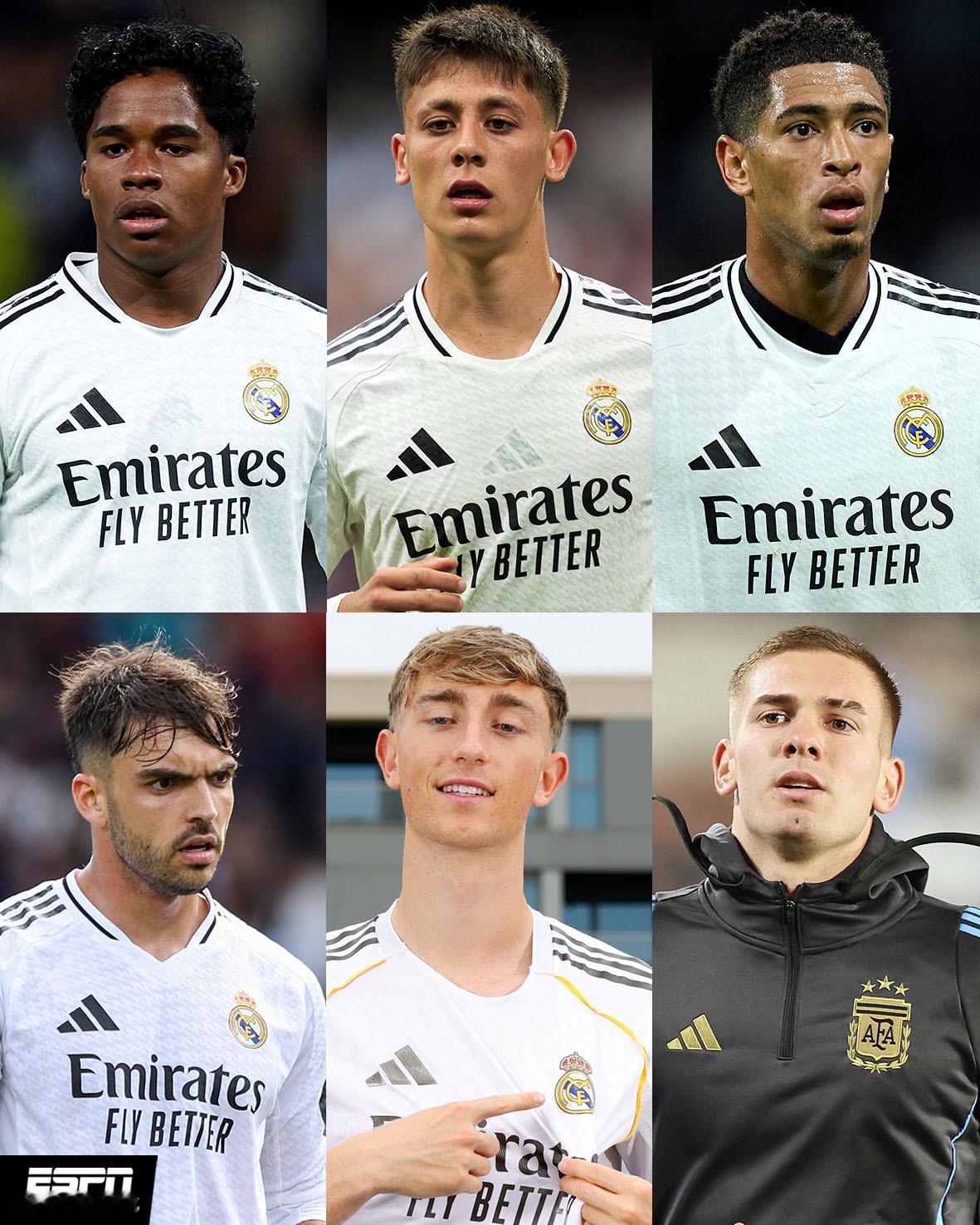 ESPN：皇马逐渐让球队阵容焕发出新的活力。⚪⚪在这6名球员中，他们都没超过2