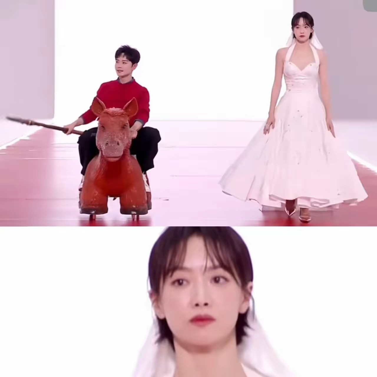 终于明白为什么宋茜和曹骏走红毯会面无表情了，换谁要是旁边有这么个骑着玩具马出场的