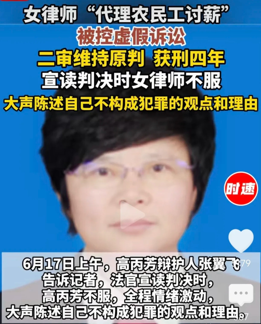 女律师“代理农民工讨薪”被控虚假诉讼二审维持原判，获刑四年！这事我是这么理