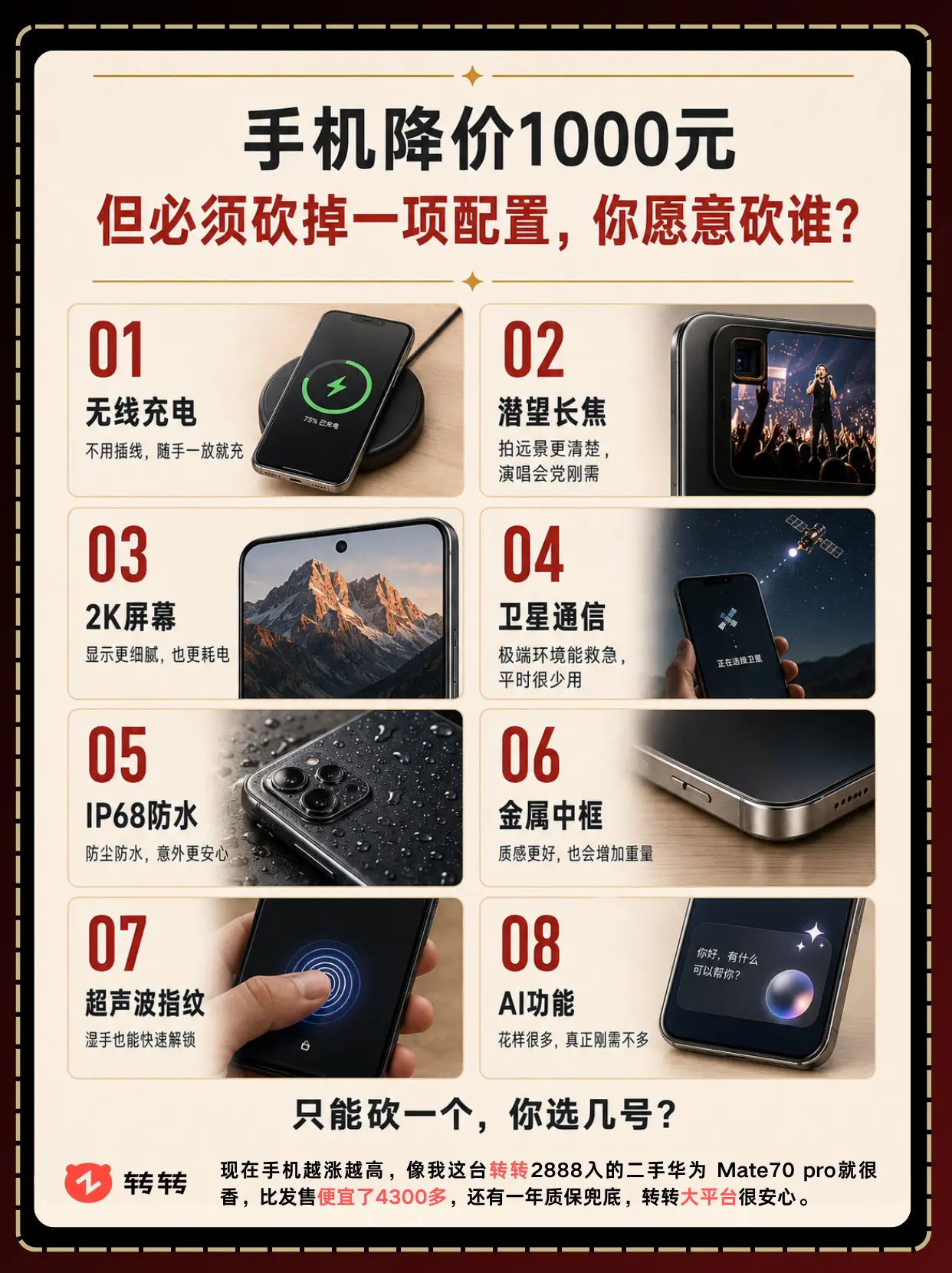 手机降价1000元，但必须砍掉一项配置。无线充电、潜望长焦、2K屏幕...