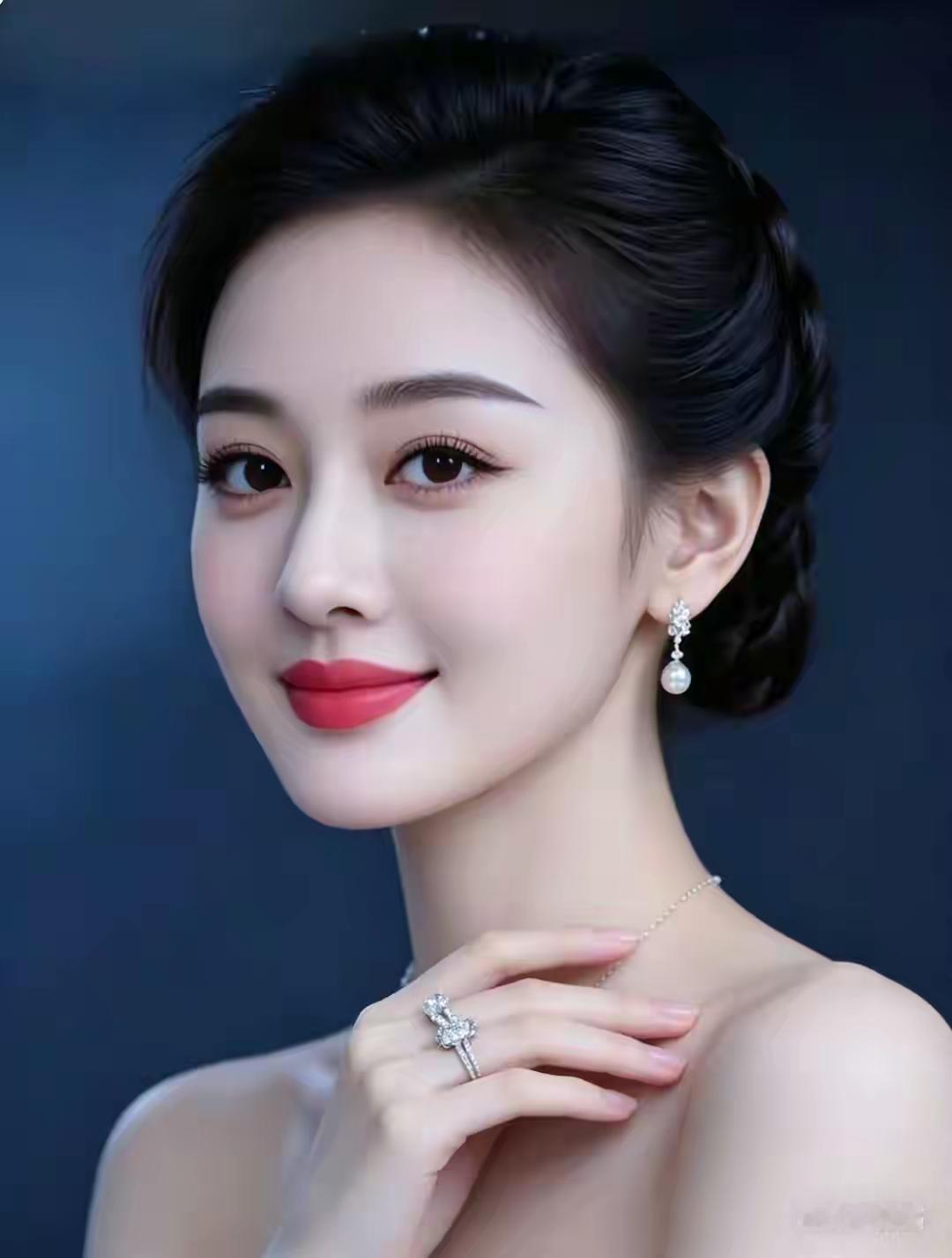 蓝宝石项链，戴在她身上，优雅高贵尽显。再看妆容，干净清透的底妆，搭配恰到好处的眼