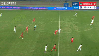 绍尔禁区内一脚射门打飞机了！可惜！比赛还是很焦灼的，很闷！河南队vs武汉三镇武汉
