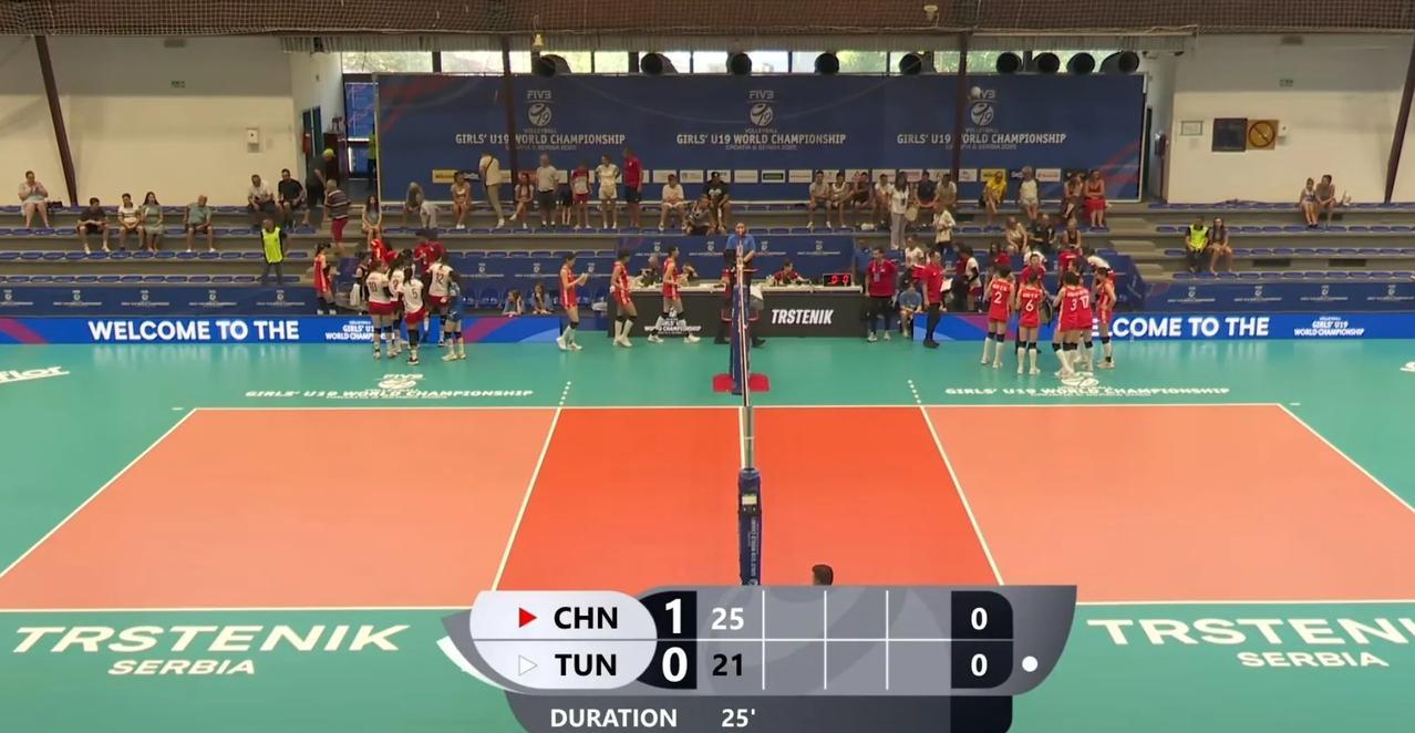 黄悦鑫领衔出战的U19中国女排在U19世锦赛的首个对手是突尼斯队，中国队25-2