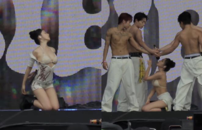 韩国泼水音乐节，女团被泼水，衣服湿透身材尽显，遭受的是痛批，男艺人脱掉上以却收获
