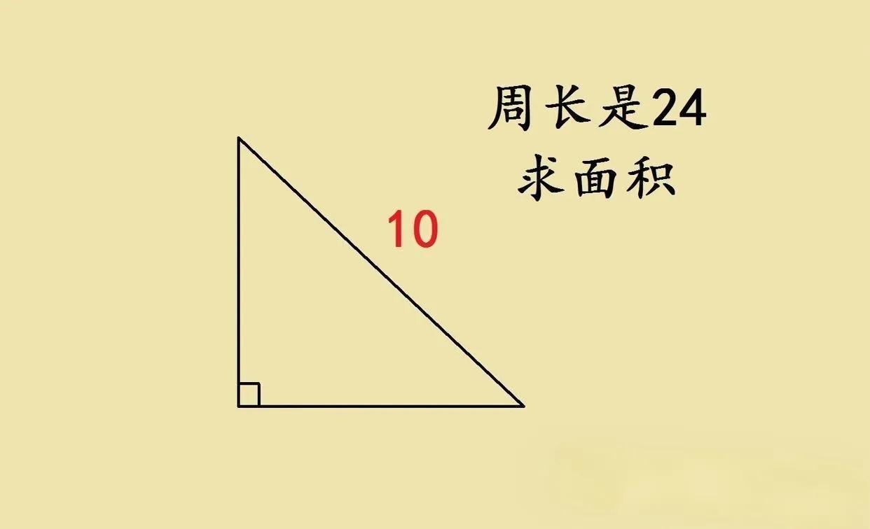 小升初培优题！直角三角形，斜边标了10，周长24，求面积。咋做呢？首先，直
