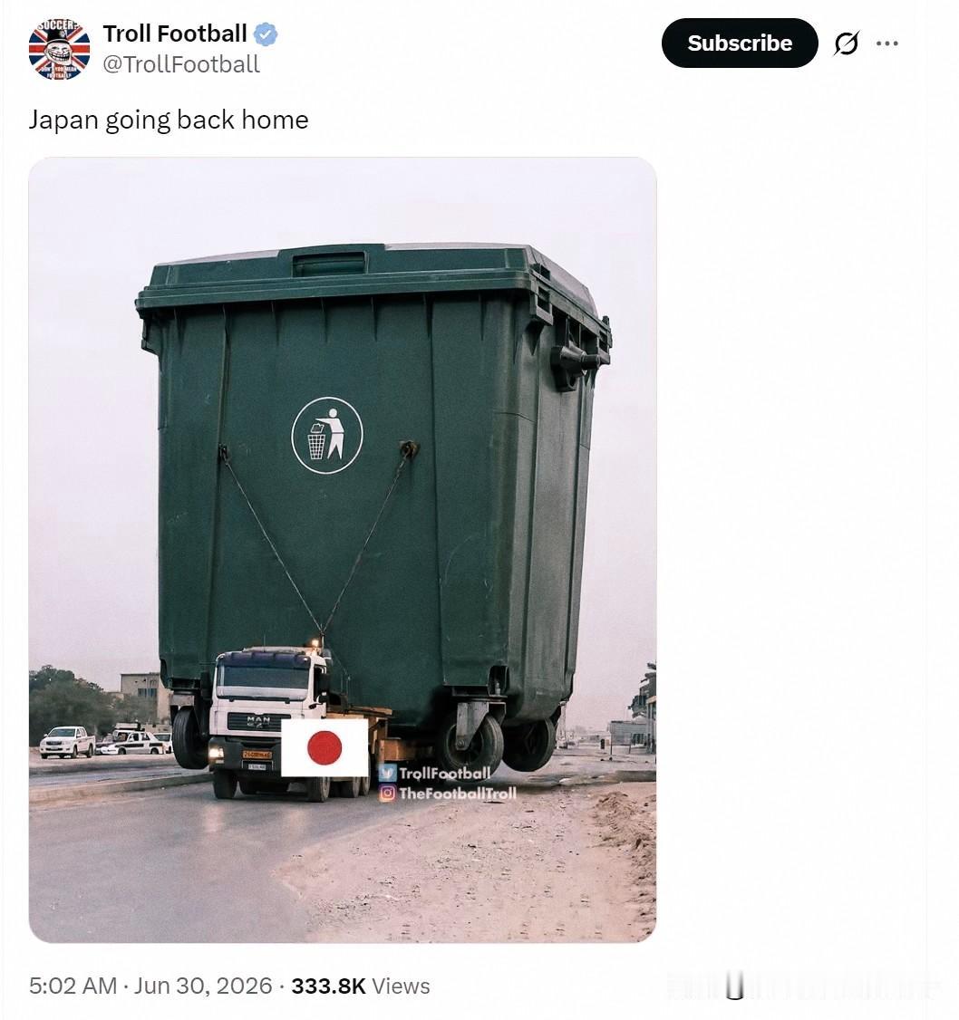 日本输给巴西之后，欧美知名足球账号“TrollFootball”发布了一张有关
