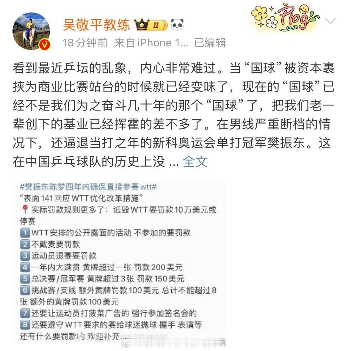 樊振东吴敬平说看到乒坛乱象非常难过🙏感谢吴老“国球”的出路在哪❓