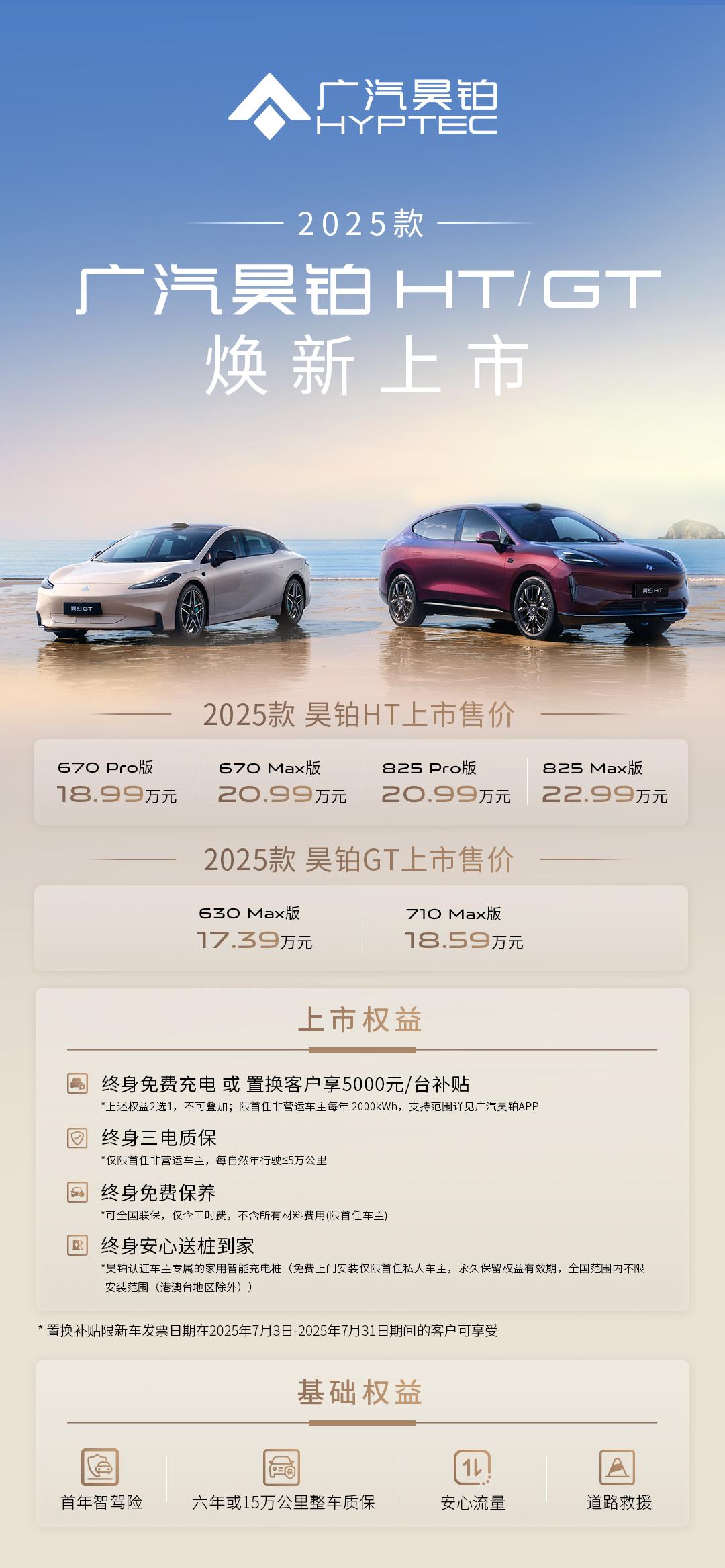 7月3日，广汽昊铂宣布，昊铂HT/GT同步推新上市，2025款昊铂HT共推出4个