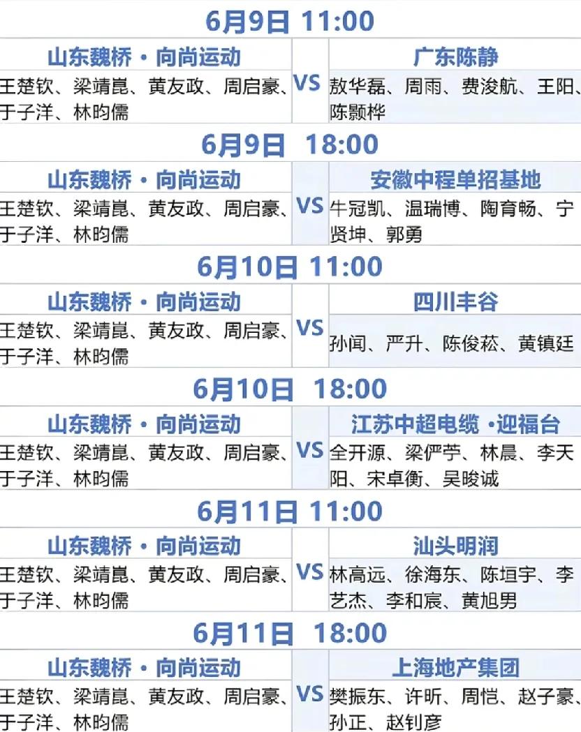 乒超联赛王楚钦每日两赛，最期待他和牛冠凯的单打乒超联赛赛程已出，最想看的就是