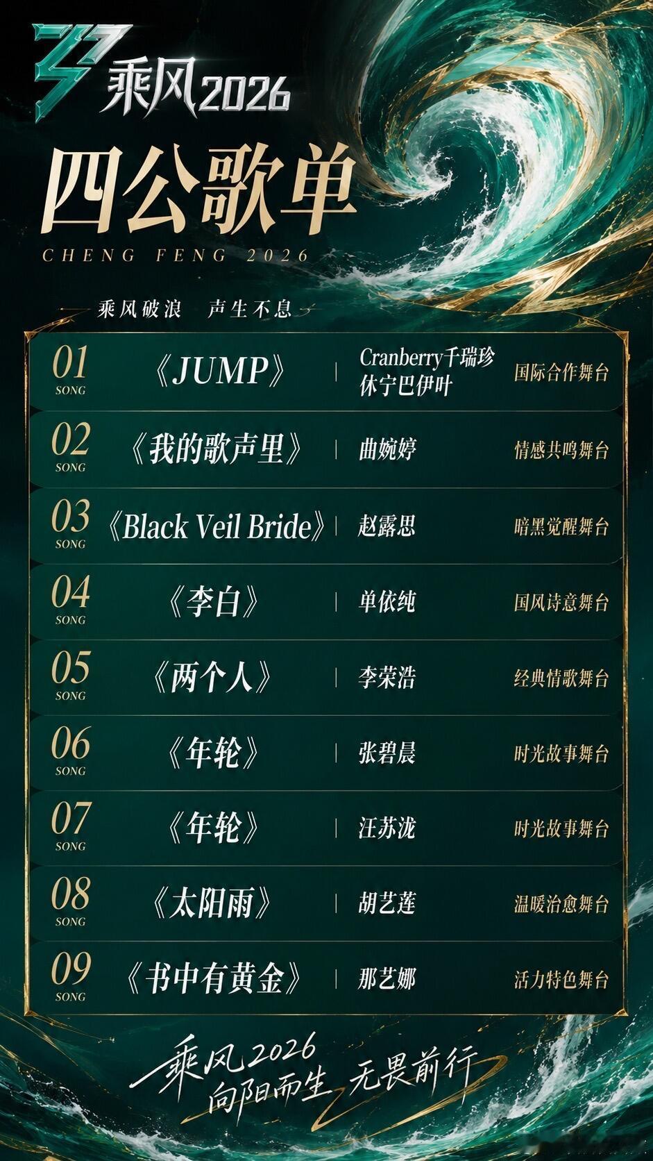《乘风2026》四公歌单堂堂来袭～乘风2026