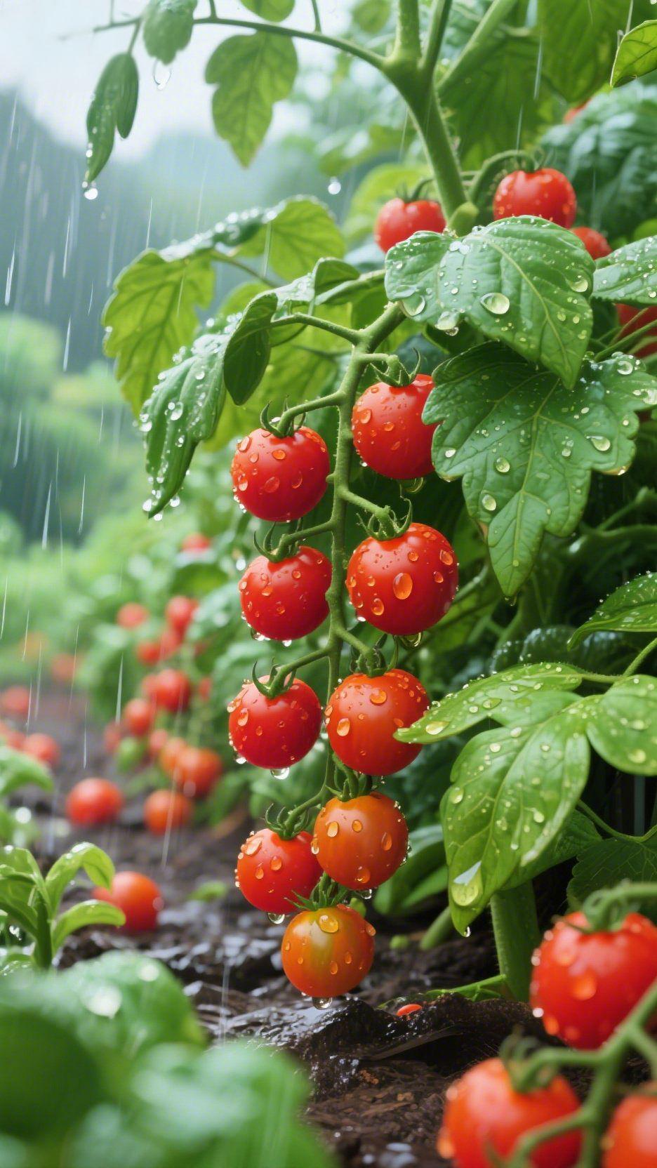 雨落番茄红满枝一场淅淅沥沥的夏雨，把菜园晕染成了最鲜活的模样。细密的