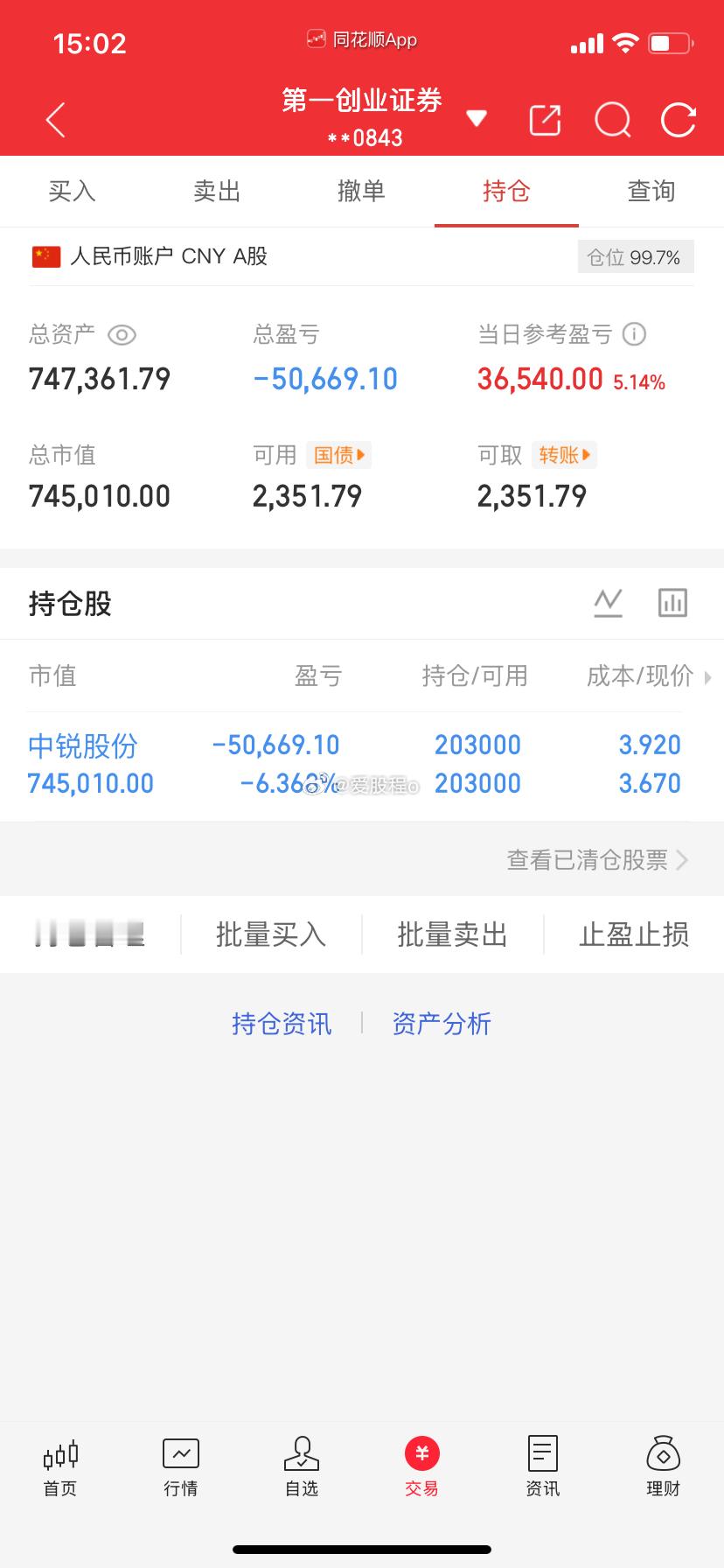 爱股程全职炒股日记40w本金挑战一年翻5倍，第（99）天！总资产：74w当