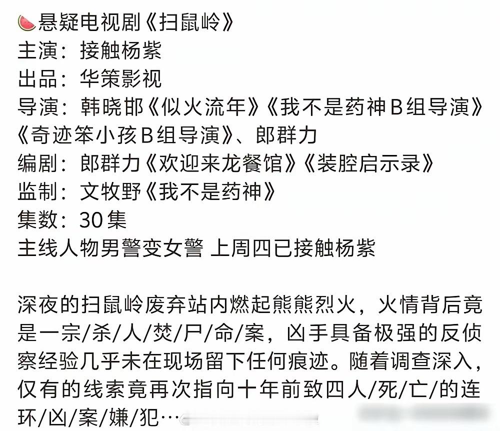杨紫被曝接触《扫鼠岭》，原著我连夜翻完了，这饼不简单。华策出品，赵冬苓亲自改剧