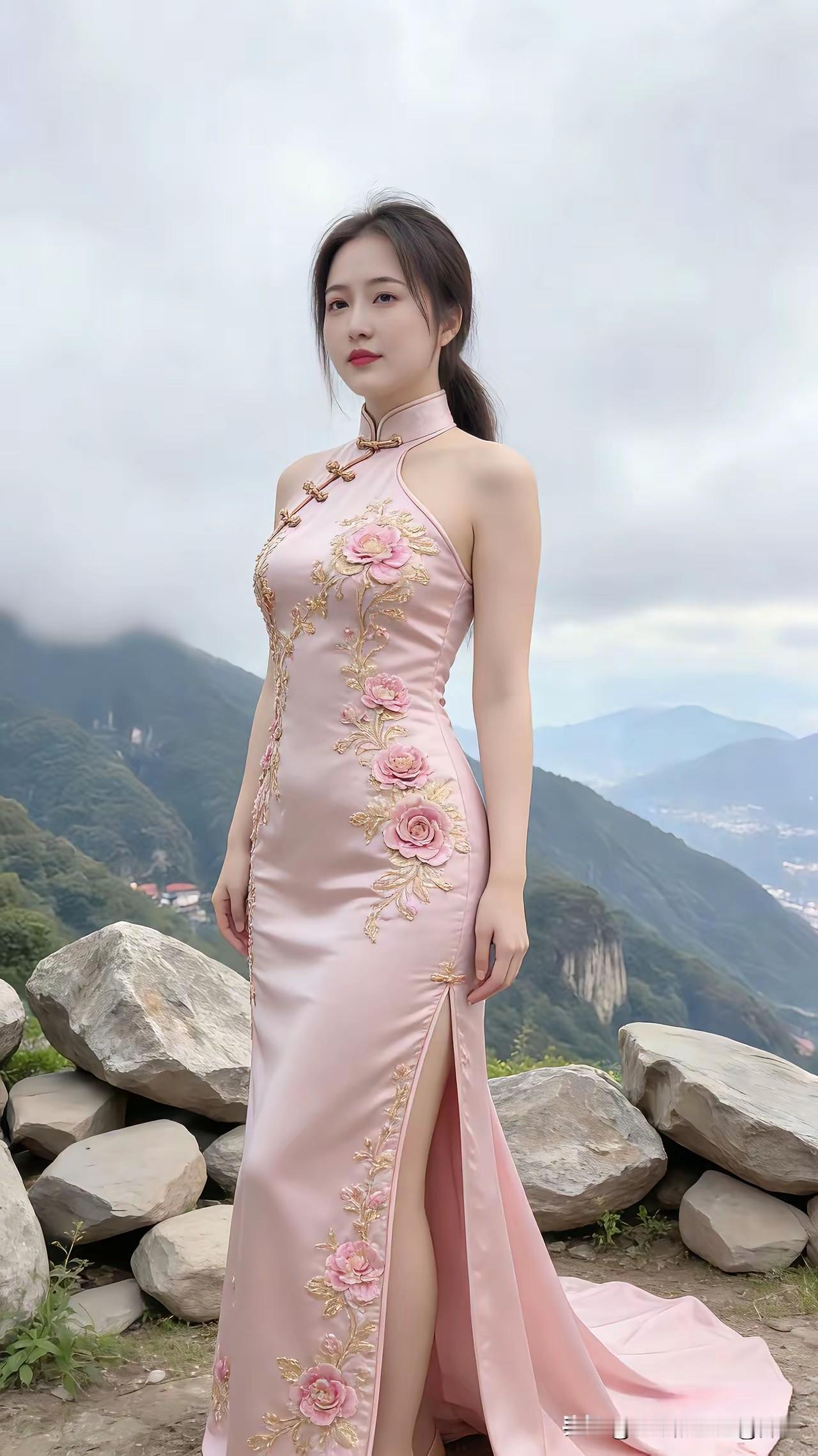 穿旗袍装登上山顶，实属不易[比心]就像登上最高舞台，成为闪耀的女主旗袍
