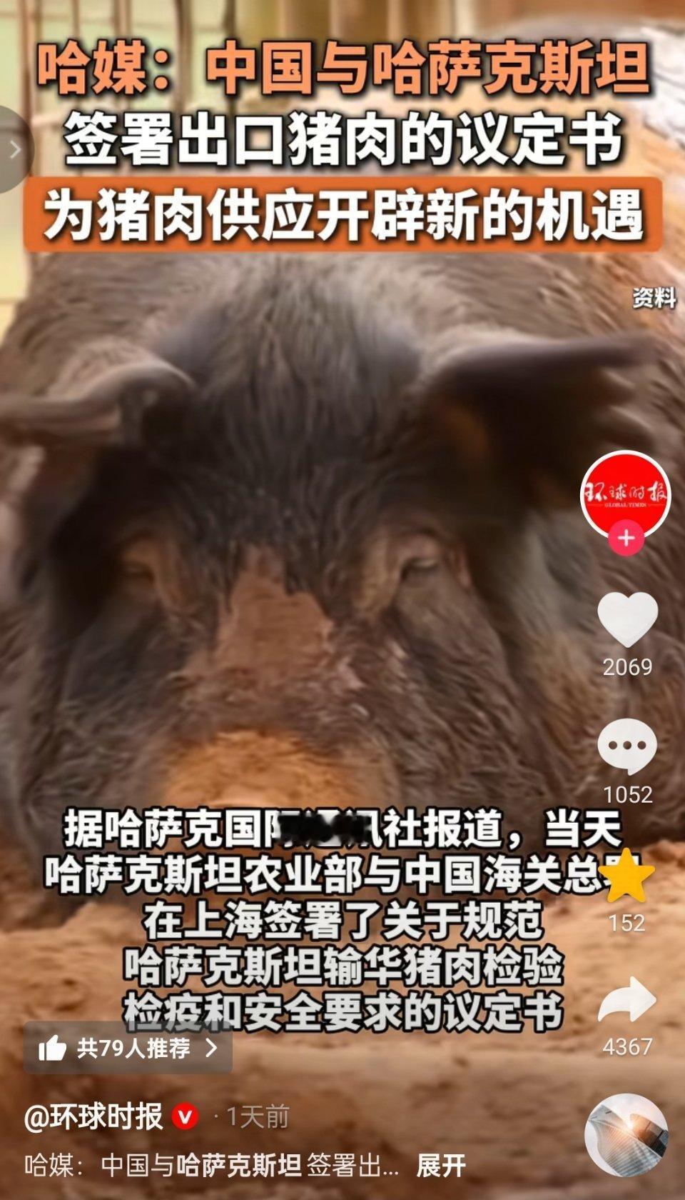 🔻是真的，哈萨克斯坦要向中国出口猪肉了。哈萨克斯坦将向中国出口猪肉​​​