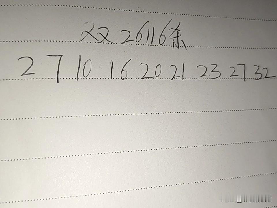 双色球26116期排码02、07、10、16、20、21、23、27、32上
