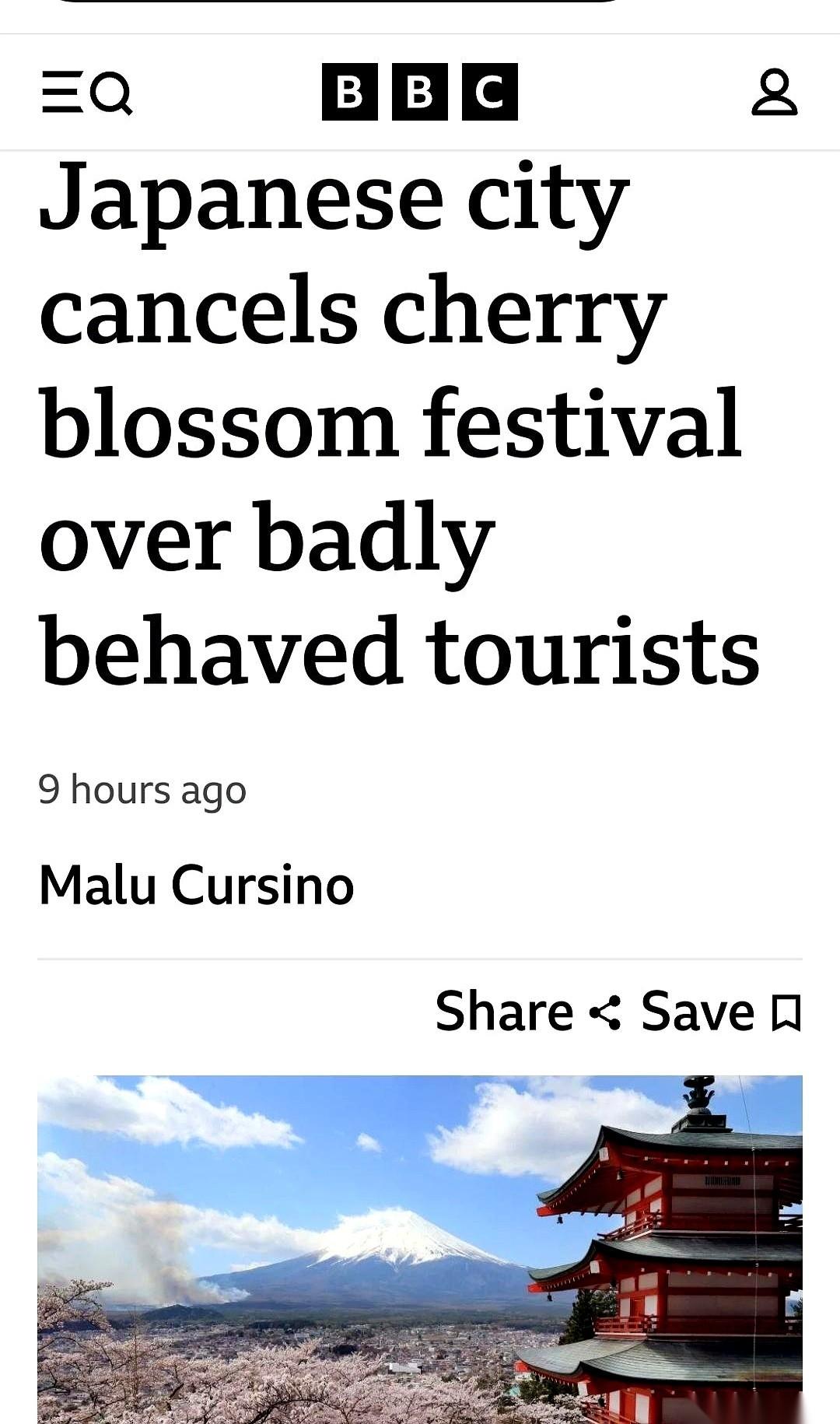 日本富士山脚下的那个小镇，今年不办樱花节了。不是没钱，也不是花没开，是直接被游