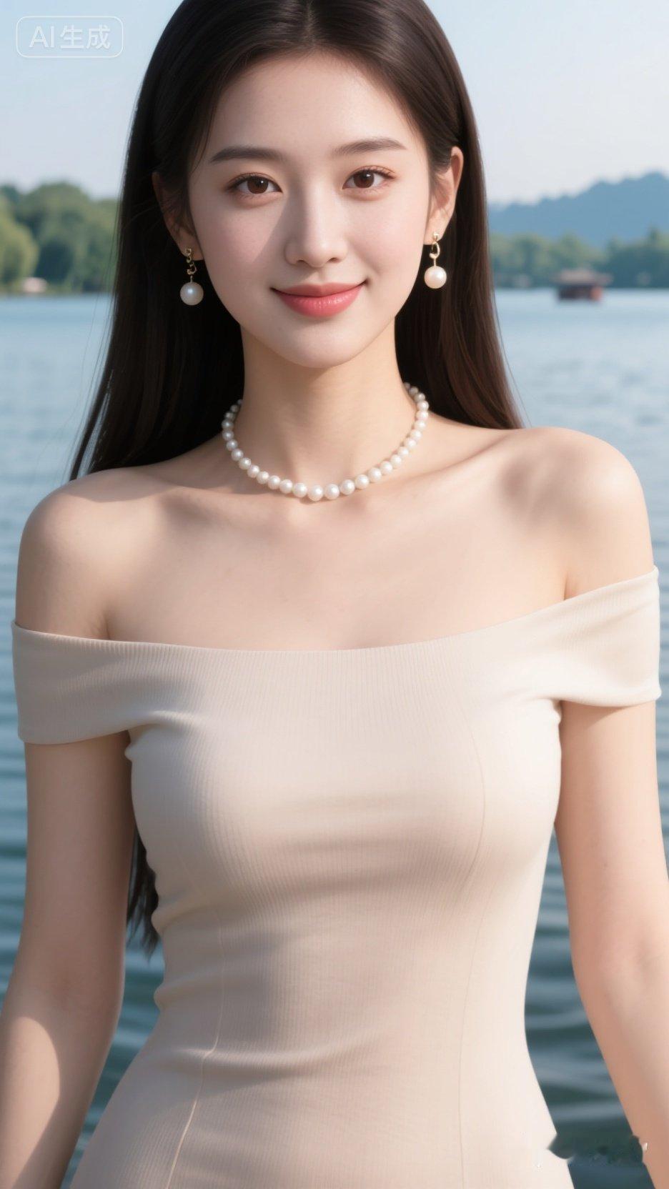 夏日清新穿搭，珍珠项链点缀，优雅迷人！🌞💎