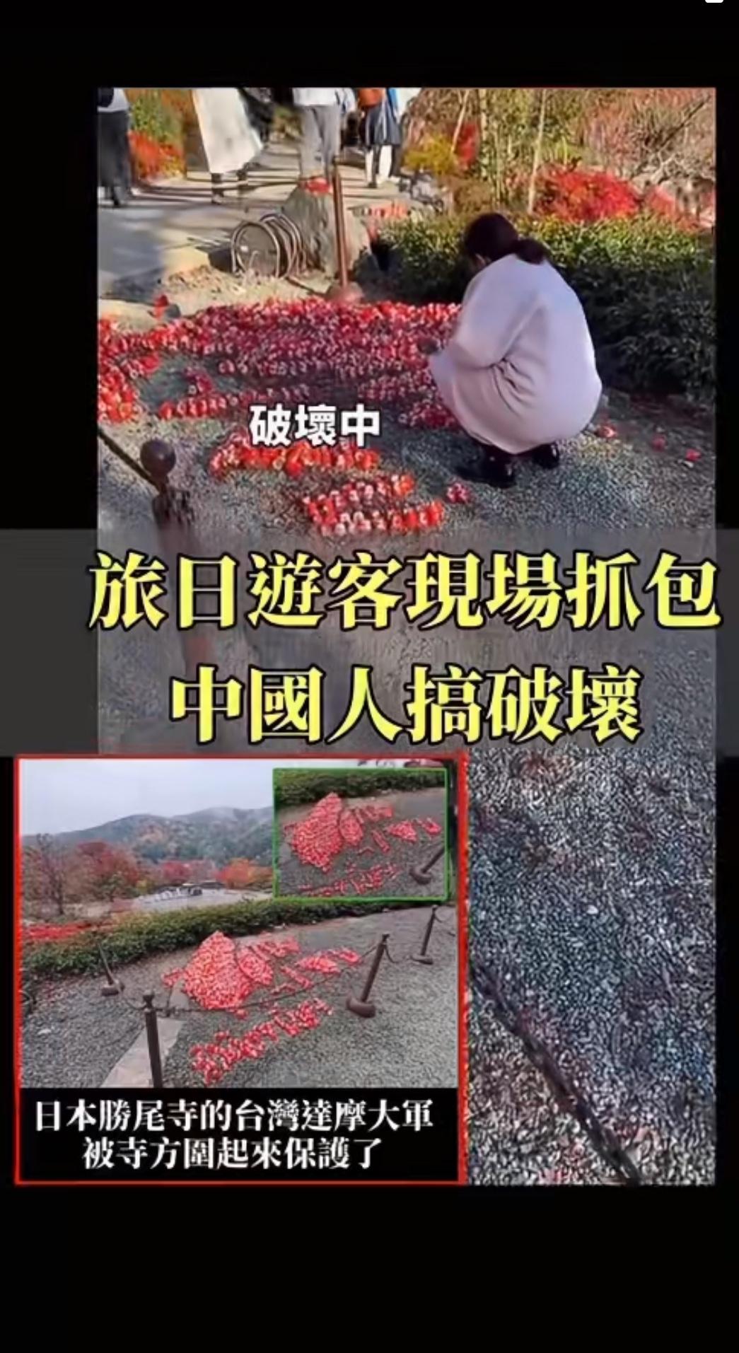 近日，一名中国台湾省的游客在日本景区游玩时，发现了不文明行为，于是他就把这一幕给