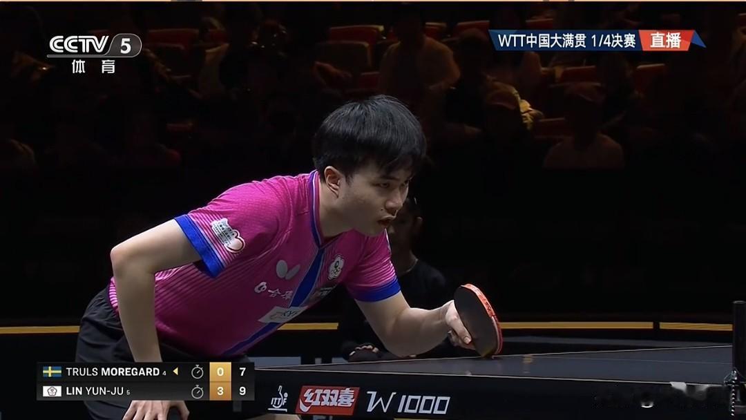 林韵儒4-0横扫莫雷加德，晋级WTT中国大满贯男单四强。北京时间10月