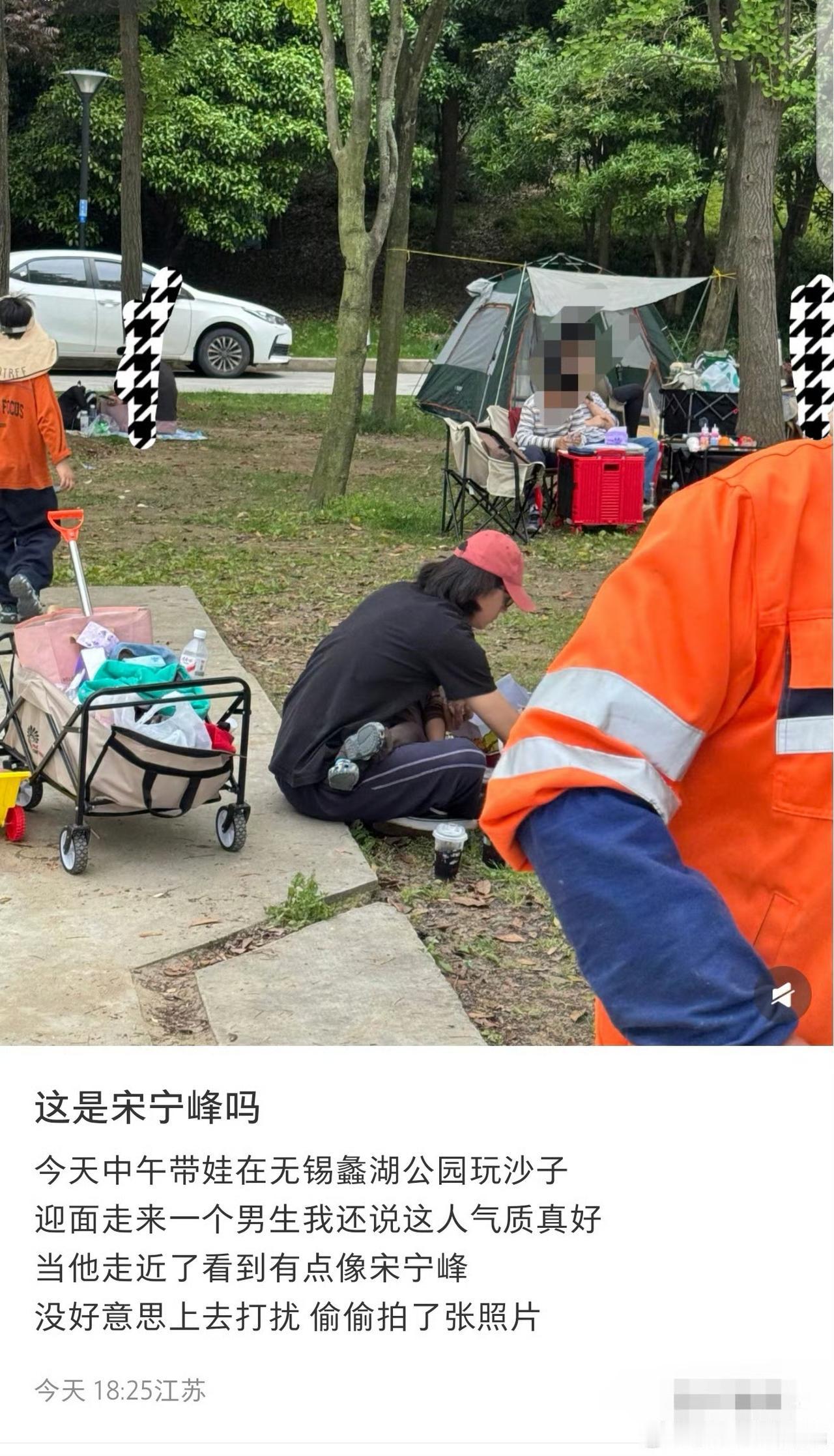 风波过后宋宁峰终于低调现身了。有网友在无锡公园偶遇他带着两个孩子外出游玩，身边还