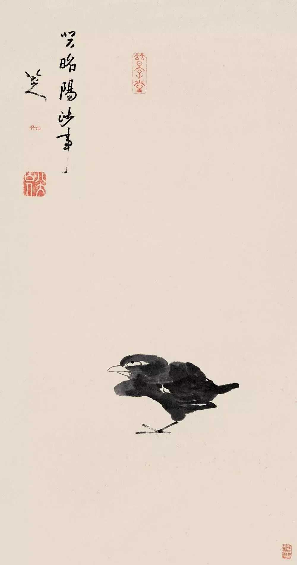 八大山人《孤禽图》立轴，尺幅78×41.2cm。八大的艺术，可以说不可有一，