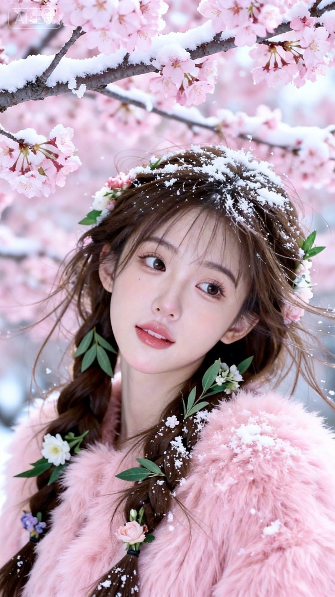 樱花树下，少女如花绽放，粉色的世界，梦幻而温柔。