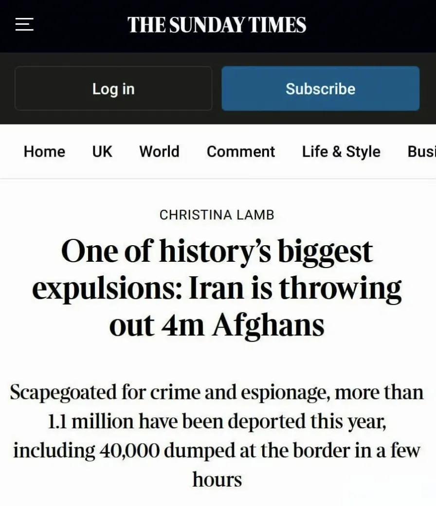 伊朗的目标是驱逐400万阿富汗人，已经驱逐110万，驱逐的理由是伊朗境内的不少阿