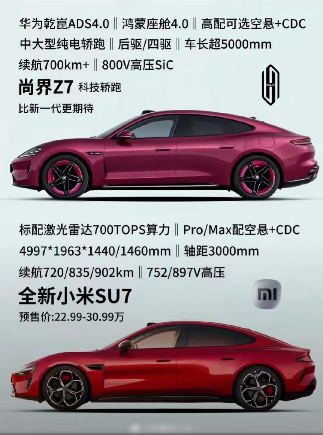 小米SU7和尚界Z7都自带流量，余承东和雷军相爱相杀，有点既生瑜何生亮的感觉，一