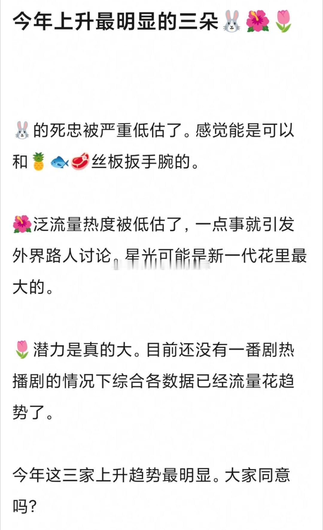 tg.有网友问，2025年上升趋势最明显的🌸是不是：陈都灵，孟子义，卢昱晓？